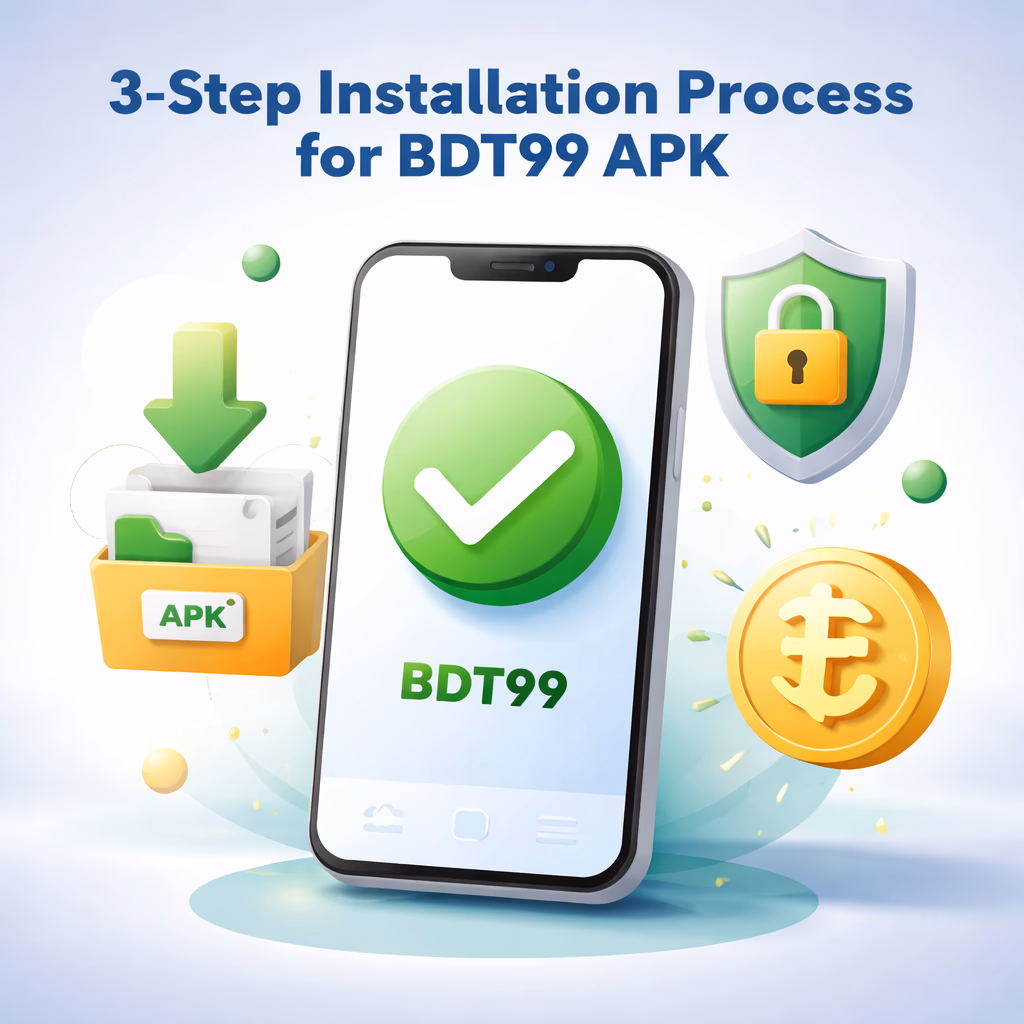 Happy Bengali man setting up the BDT99 app on his Android phone in a bright modern living room setting