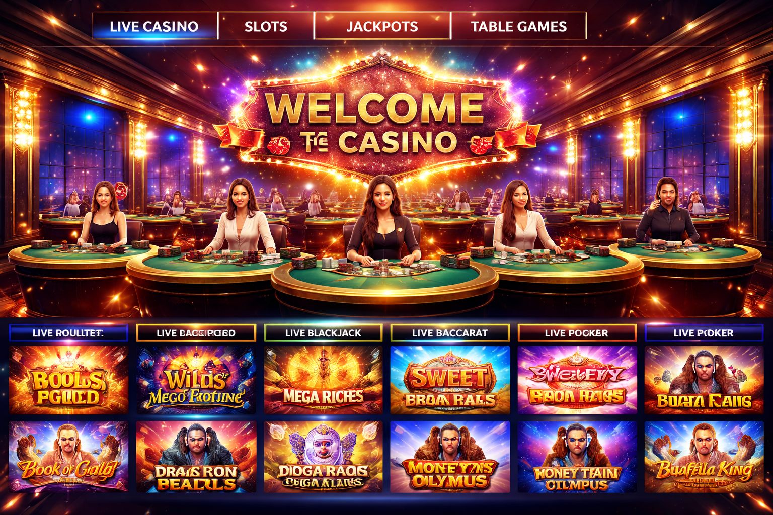 Professional casino dealer standing beside a roulette wheel with golden tokens floating in the air representing the premium live casino atmosphere of BDT99 in Bangladesh