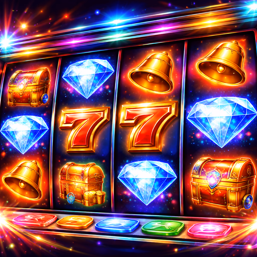 Delighted young woman celebrating a slot win with colorful 777 symbols and golden coins cascading across the BDT99 interface
